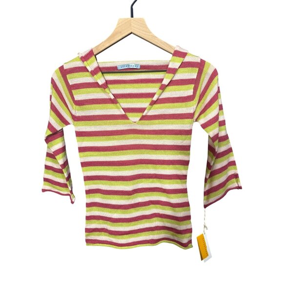 Lily McNeal Womens Striped V-Neck Sweater X-Small Merino Wool - Picture 1 of 7